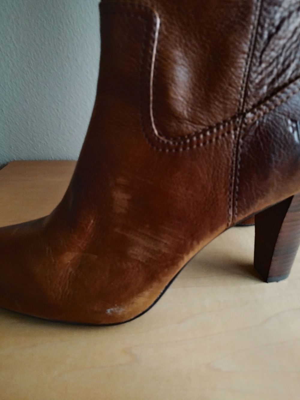Frye Miranda Zip Leather Knee-High Heeled Boots In Cognac - Picture 9 of 10